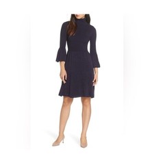 Eliza J Turtleneck Bell Sleeve Sweater Dress Blue Size Large