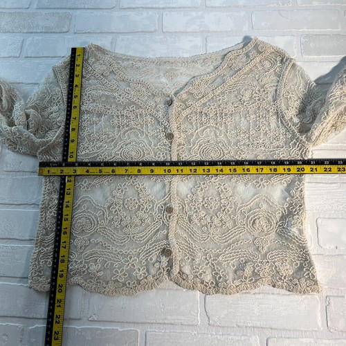 Top blusa maglia pizzo donna XXL panna bottoni ricamato uncinetto floreale boho - Foto 10 di 10