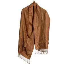 Pashmina Silk Blend Scarf Shawl Stole Paisley Tan Fringe Luxury Wrap