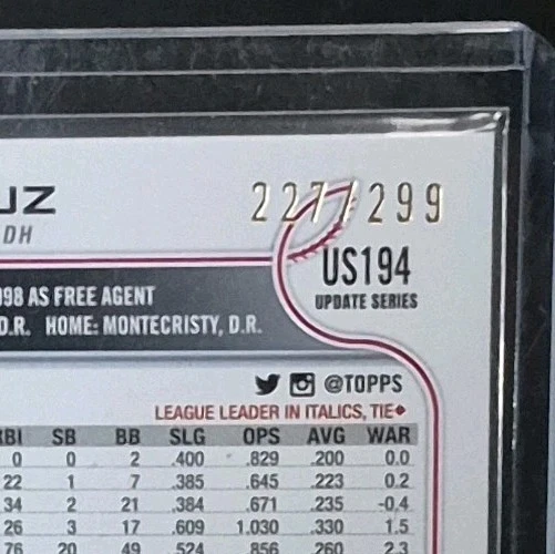 2022 Topps Update Series NELSON CRUZ #US194 Orange Ice /299  Nationals - Image 3 of 3