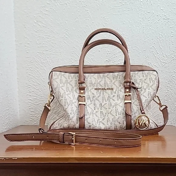 Michael Kors Jet Set Monogram Logo Brown and Cream Women's Medium Crossbody Bag - Image 2 of 4