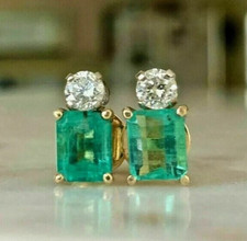 5.50Ct Emerald Cut Created Emerald Diamond Stud Earrings 14k Yellow Gold Plated