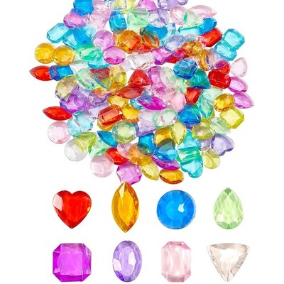 Child Safe Acrylic Gemstones, 100 Pieces, Colorful Shapes, Party Decor