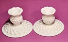Vintage Fenton Hobnail Milk Glass Candlestick Holders 3" X 4.5"