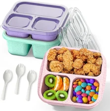 Snack Boxes (3 Pack), Meal Prep Containers Reusable, Stackable Bento Boxes with 