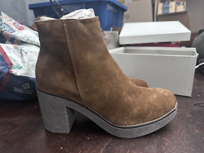 OROSCURO Camoscio Sigaro Brown Suede Platform Block Heel Ankle Boots Size 40 NEW