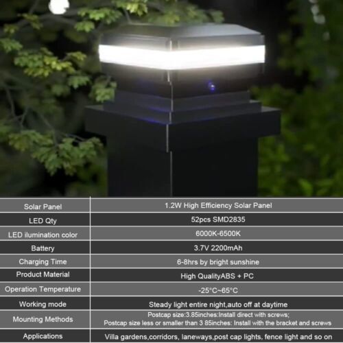 Solar Pfosten Zaun Licht Auβen Solar Lampe Kappen Gartenlicht Wand Zaunleuchte - Bild 4 von 15