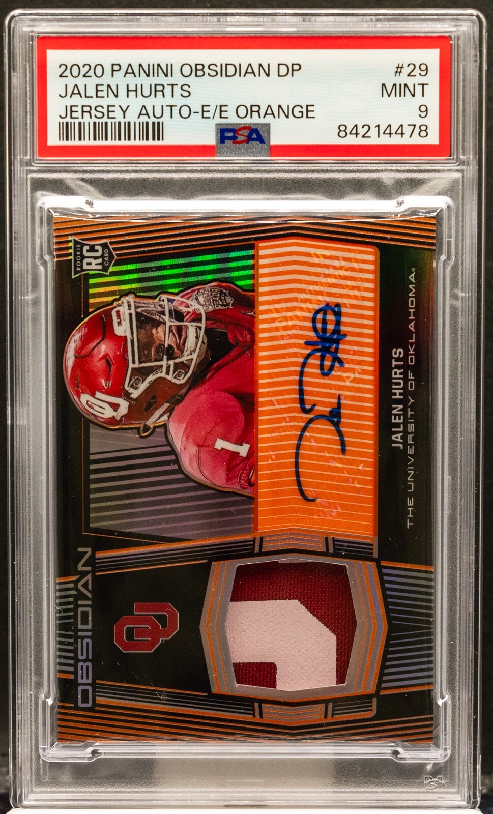 Jalen Hurts Panini Obsidian Draft Picks Jersey Autographs #29 Electric Etch Orange