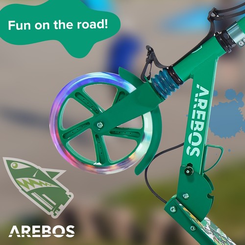 AREBOS kick scooter stadsstep kinderstep volwassen scooter groen met led banden - Photo 5/12