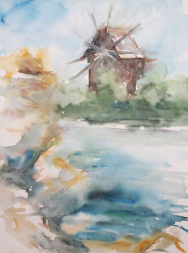 Vintage watercolor painting windmill - Picture 1 of 10