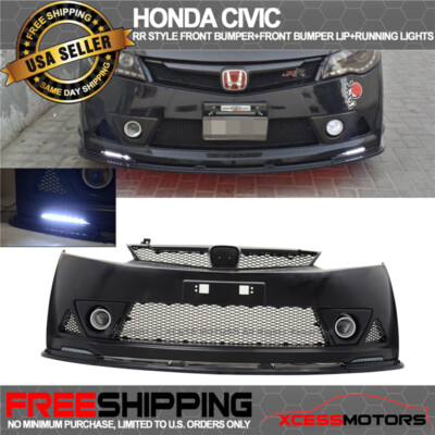 Fit 06 11 Honda Civic Mugen Rr Front Bumper Front Bumper Lip Abs Led Drl 2pc Ebay