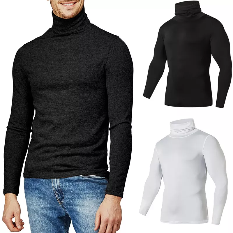 Men Solid High Collar Compression Shirts Turtleneck Long Sleeve Pullover  Basics