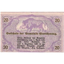 [#288212] Austria, Eberschwang, 20 Heller, sanglier 1920-12-01, UNC, Mehl:FS 145