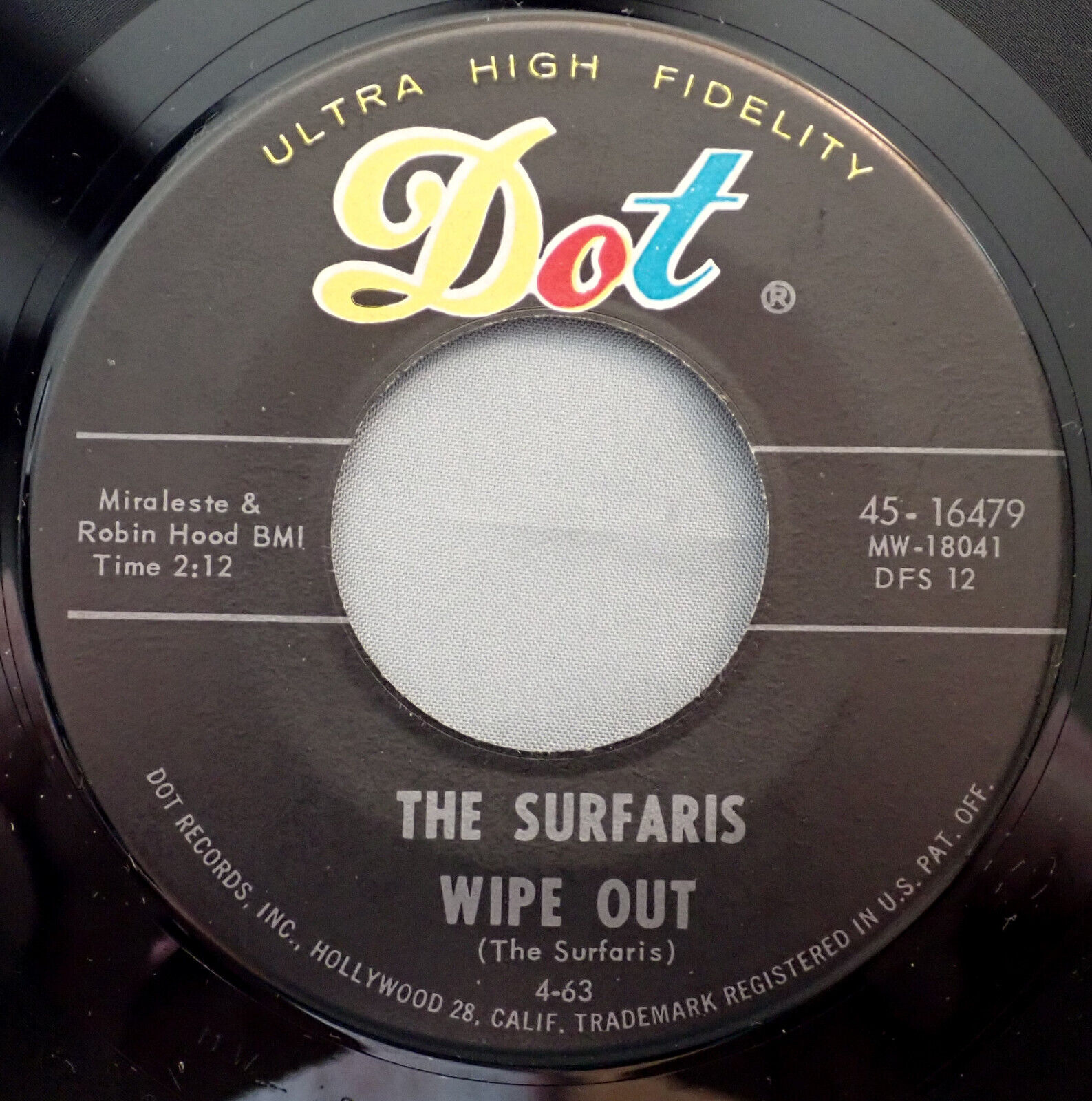 HEAR IT 60's Surf Instrumental 45 rpm record The Surfaris "Wipe Out" from 1963