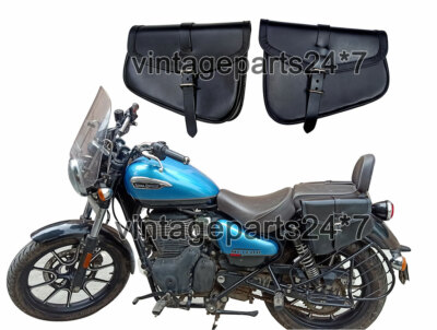 Royal Enfield Meteor 350cc Genuine Leather Black Panniers Pair D2