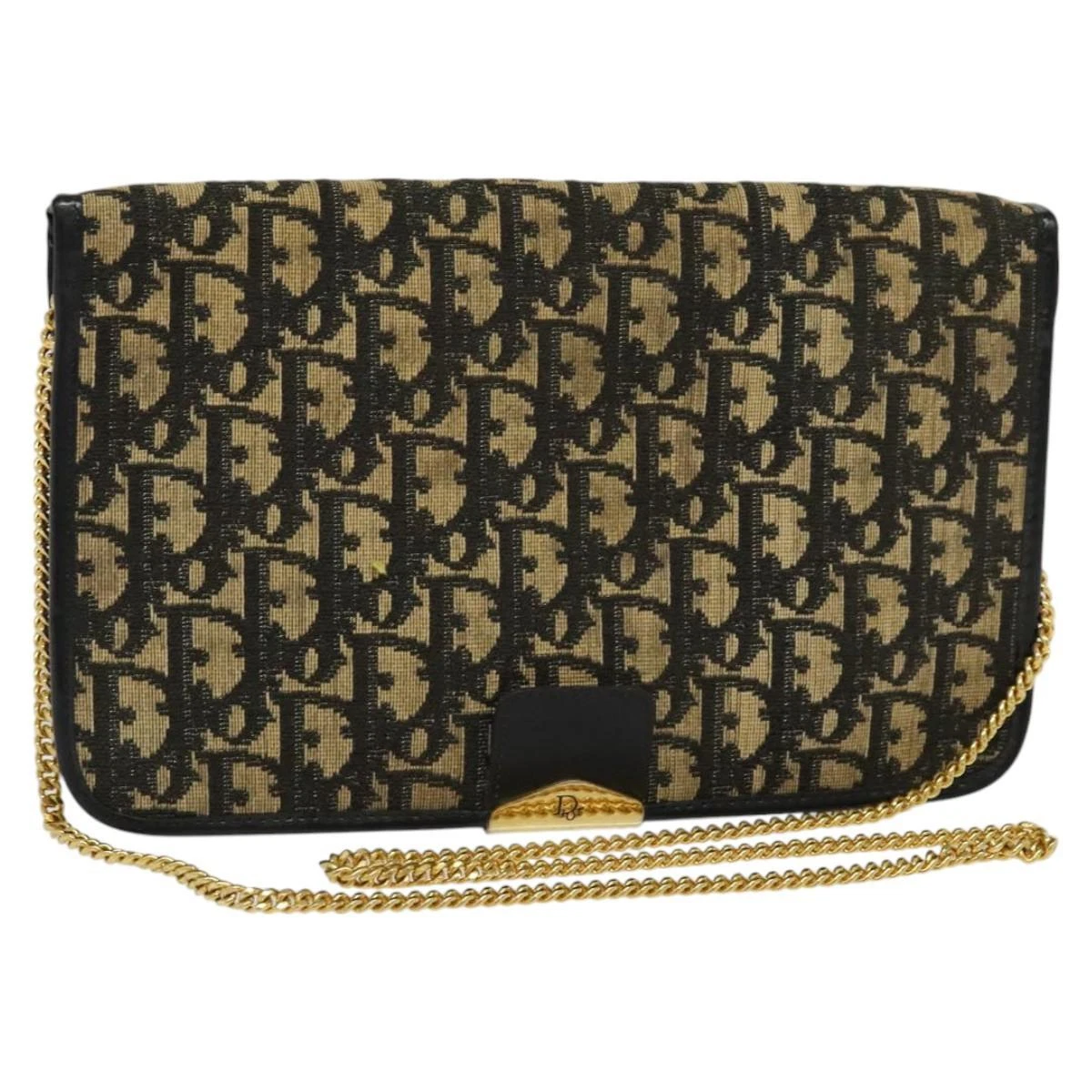Sac bandoulière chaîne toile Christian Dior trotteur bleu marine or authentique KD279