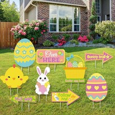 9 Pcs Easter Yard Signs Decorations Egg Hunt as shown in pictures