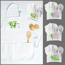 Personalised Dinosaur Chef Hat,  Apron, Hat & Apron Child's Kid's Cooking Craft