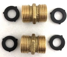 New (Set Of 2) Brass Double Male Hose to Hose Coupling Connector 3/4" & Washers