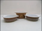 Three Pyrex Bowls Woodland Brown 500 Ml And Early American Pattern 1 Qt