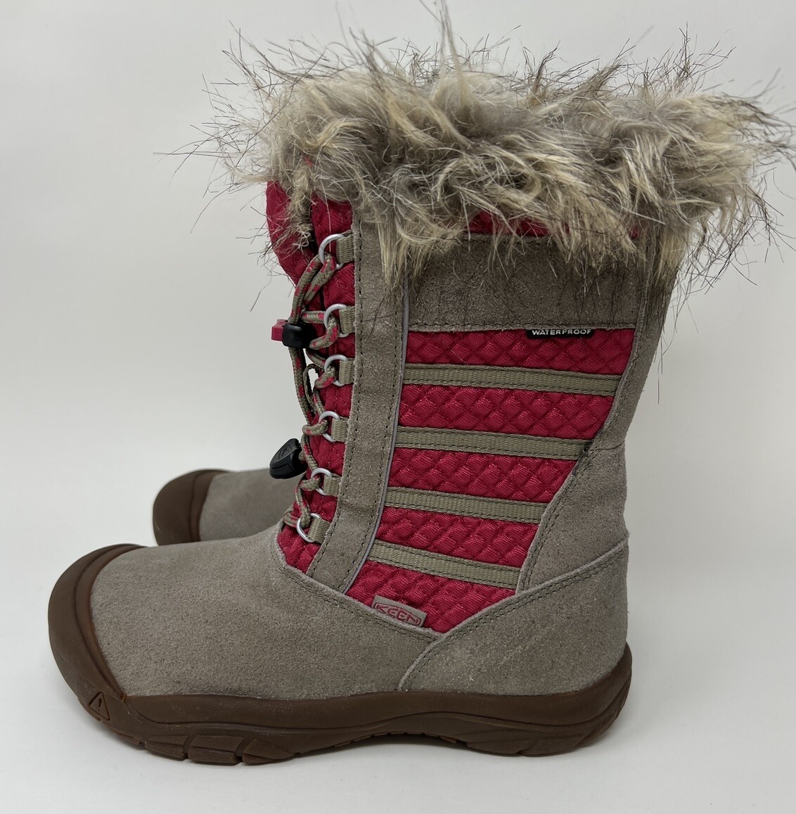 Stivali Keen Wapato WP impermeabili in pelle Brindle Cerise da ragazza US 4 EU 36 marroni