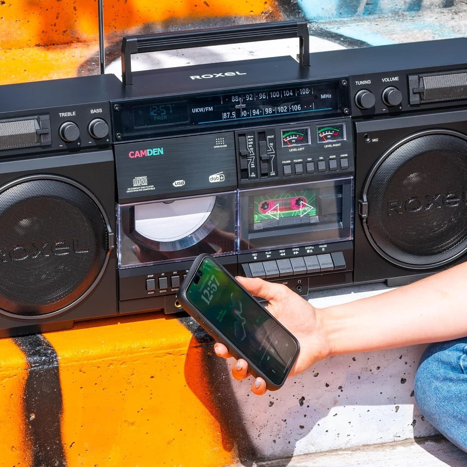 Roxel Camden Retro Cassette CD Player Boombox with DAB/FM Radio, Portable - Image 4 of 4