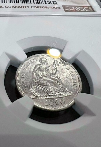 1890 NGC MS61 Seated SILVER Dime Coin BRIGHT FLASHY LUSTROUS LOT #09 NR - Picture 3 of 5
