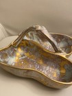 VINTAGE STANGL Pottery ANTIQUE GOLD & BLUE #3782 DOUBLE CANDY NUT DISH W/ HANDLE — photo 4