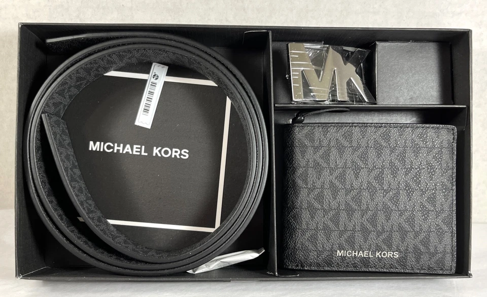 Michael Kors Hombre Cartera Cinturón Reversible MK Signature 3 en 1 Set de Regalo Foto 2 de 4