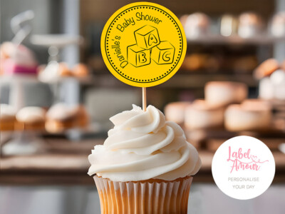 PERSONALISIERTE Cup Cake Pick Topper ABC Blöcke Babyparty Cupcake Dekoration