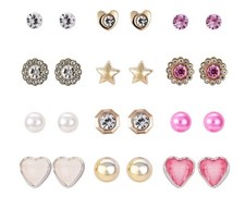 12 Pairs Stud Earrings Sets For Women/Girls, Color Crystals, Faux Pearl