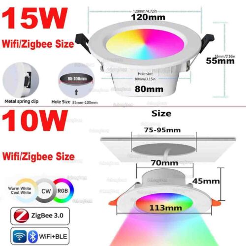 15W LED Downlight Recessed Round Light RGB Dimmable Smart Google Home Alexa Tuya - Picture 29 of 32