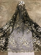 Black Gold Rhinestone Embroidery French Lace Fabric 50 Width Sold By The Yard