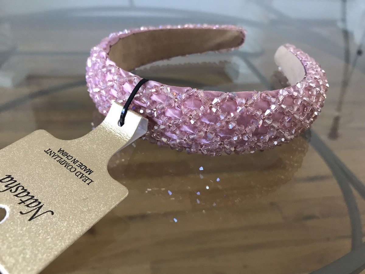 NATASHA Lead Compliant Pink Satin Beaded Headband NWT | eBay