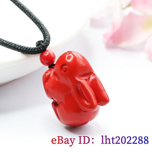 Cinnabar Rabbit Pendant Necklace Amulets Natural Red Jewelry Energy Charms - Picture 2 of 7