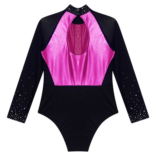 Kids Girls Outfits Rhinestones Suit Leotard Set Figure Costume Sheer Mock Neck - Picture 34 of 80