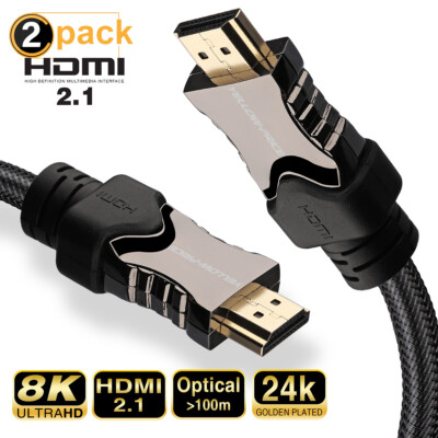 2 Pack 8K HDMI Cable 6FT - Braided Hdmi Cord 2.1 Heavy Duty (4k 3D 120hz 48Gbps)
