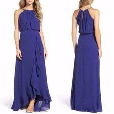 Eliza J Ruffle Royal Purple Chiffon Maxi High Low Hem Dress Sz 12  *577