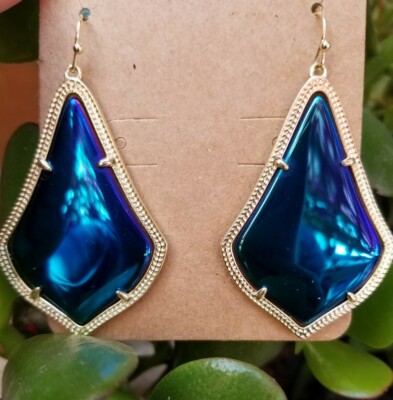 Kendra Scott Rare Black Iridescent Alexandra Gold Drop Earrings