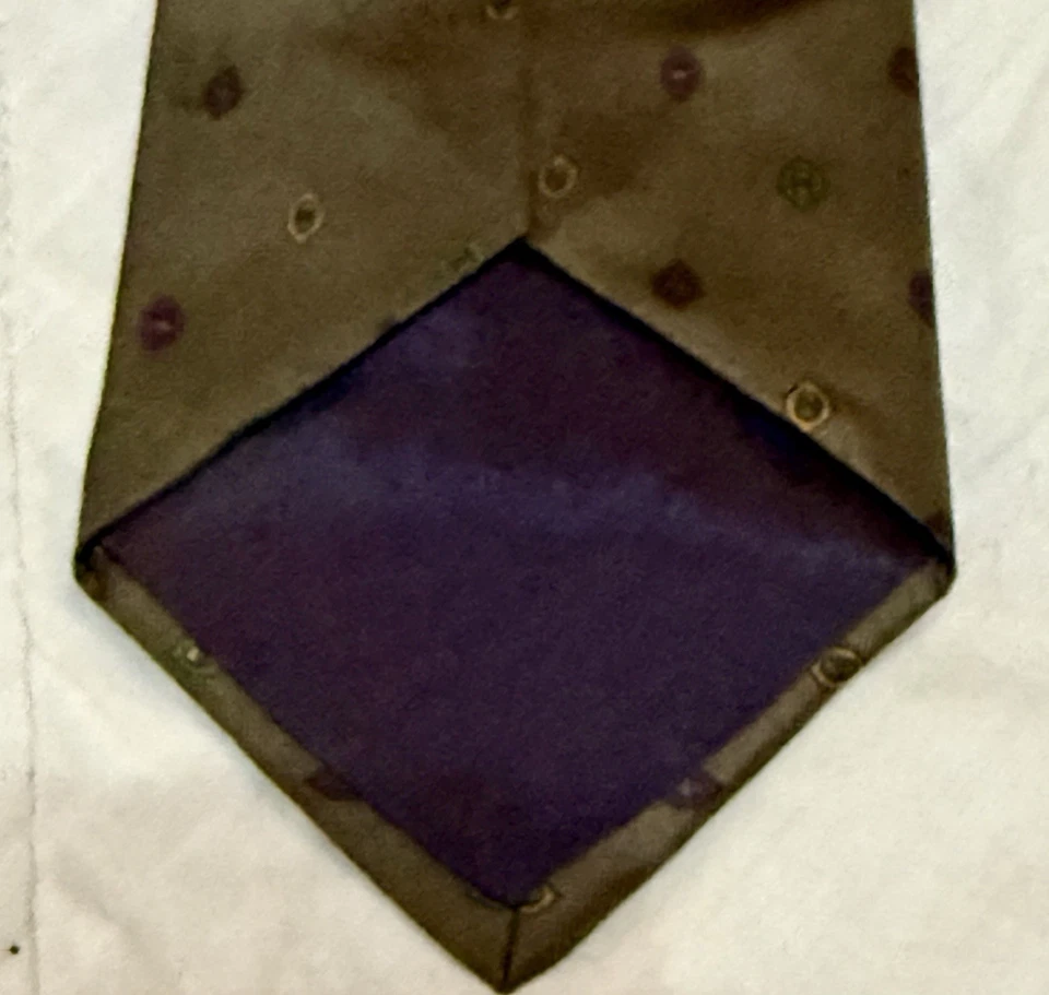 Corbata de seda vintage colores de Alexander Julian marrón geométrica púrpura verde dorado Foto 3 de 4