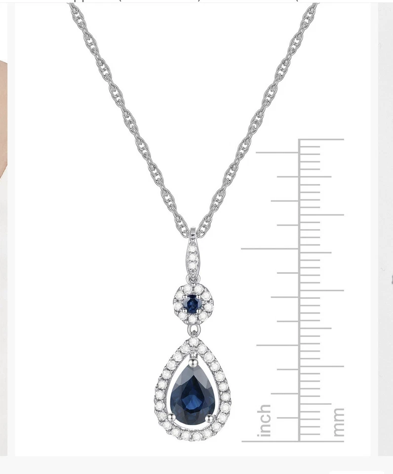 COLLAR COLGANTE ORO BLANCO 14K ZAFIRO GENUINO Y DIAMANTES CON CADENA USADO Foto 2 de 4