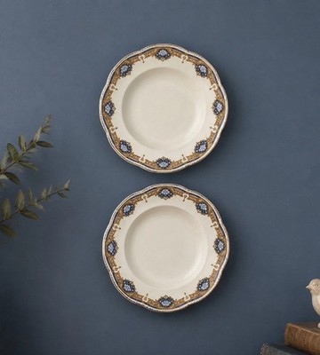 x2 Baker & Co Antique Wall Plates Blue English Porcelain Gallery Collage 10 