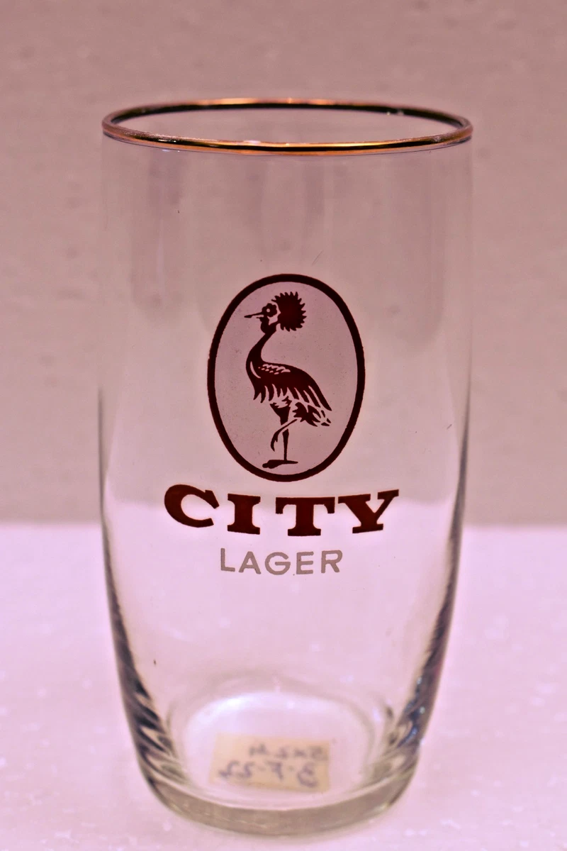 Old City Lager Beer Glass Gold Rim Crowned Crane Brewery Advertising 1970s Pub"R