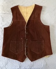 Vintage 60s Leather Suede Sherpa Lined Vest Western Shearling Dark Brown Small