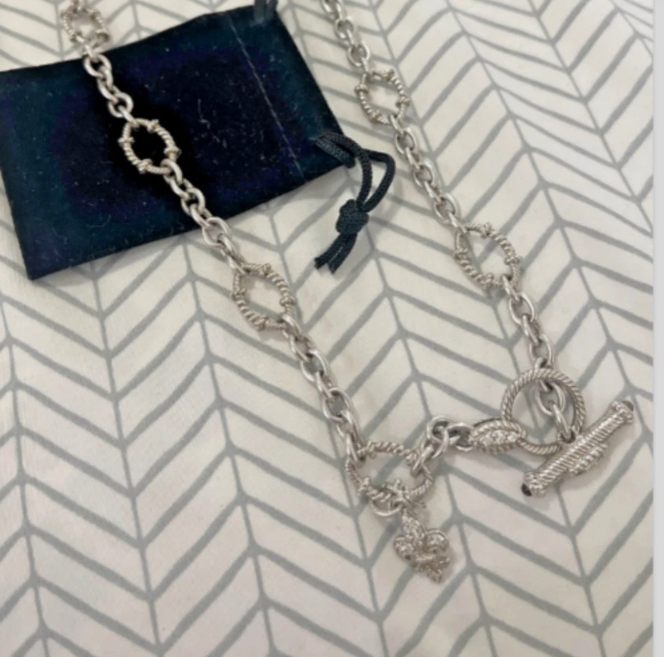 QVC Judith Ripka Plata de Ley 925 Eslabones Ornamentados Cadena Collar 18” con 2 Colgantes Foto 3 de 4