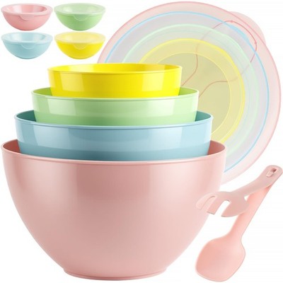 16 Piece Plastic Mixing Bowls with Lids Set - Nesting Bowls Set includes 8 Pr...