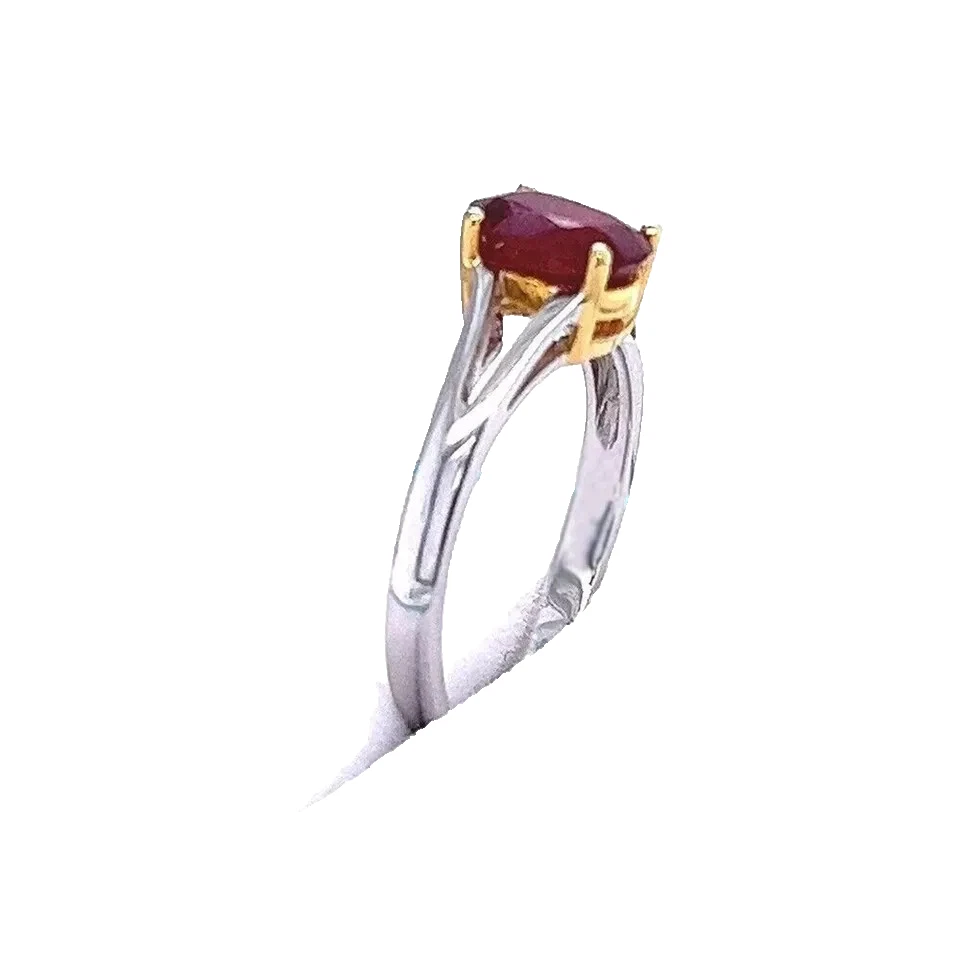 14K Multi Tone Gold 1.50 Carat Natural Red Ruby Split Shank Solitaire Gift Ring - Image 4 of 4