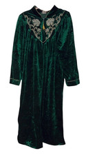 Vtg Amanda Stewart Velvet Housecoat Womens Large Green Velour Lounge Dress Robe