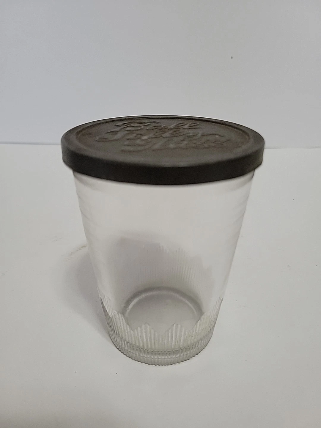 Ball Jelly Jar Glass Tin Lid Embossed Lettering Country Kitchen Vintage
