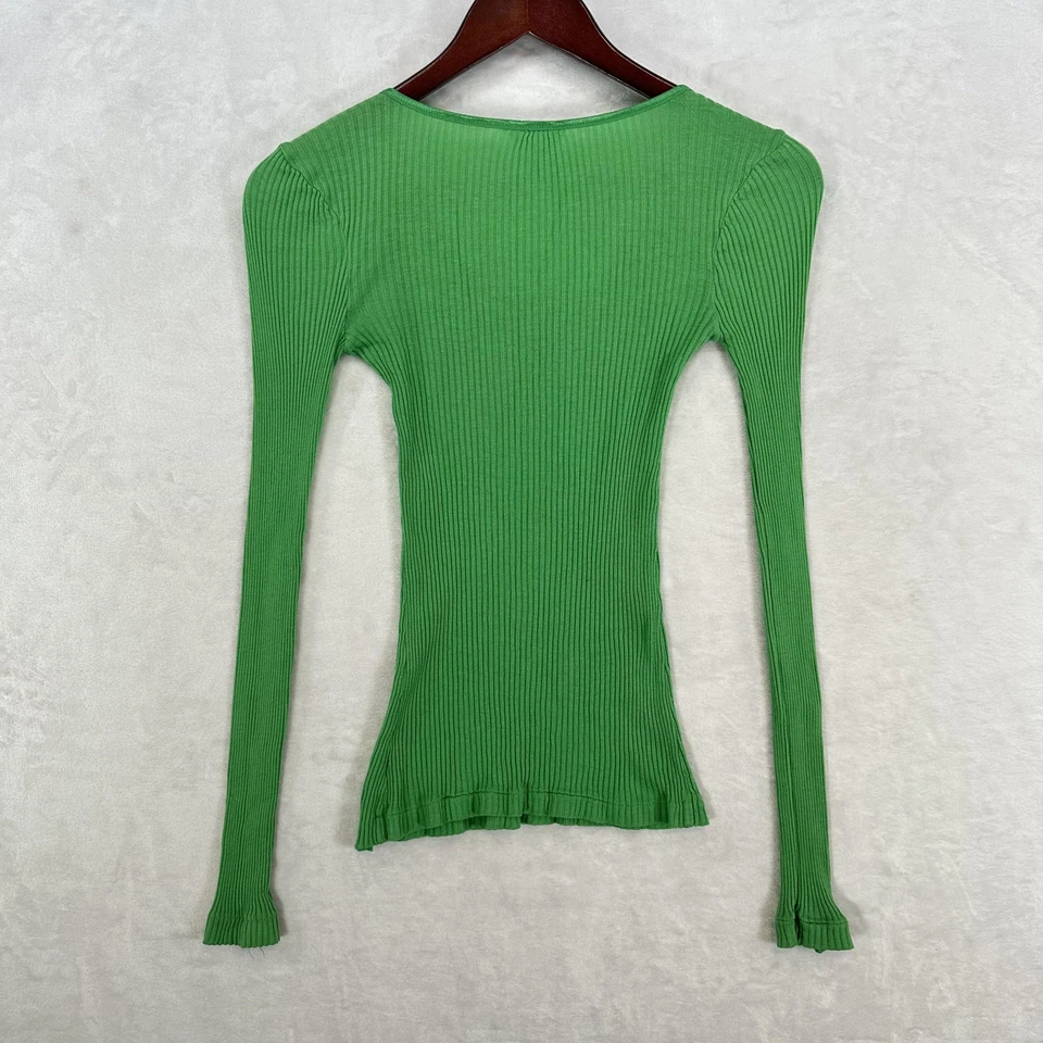 Vintage American Eagle Shirt Womens S Green Henley Long Sleeve Waffle Knit Bella - Image 3 of 4